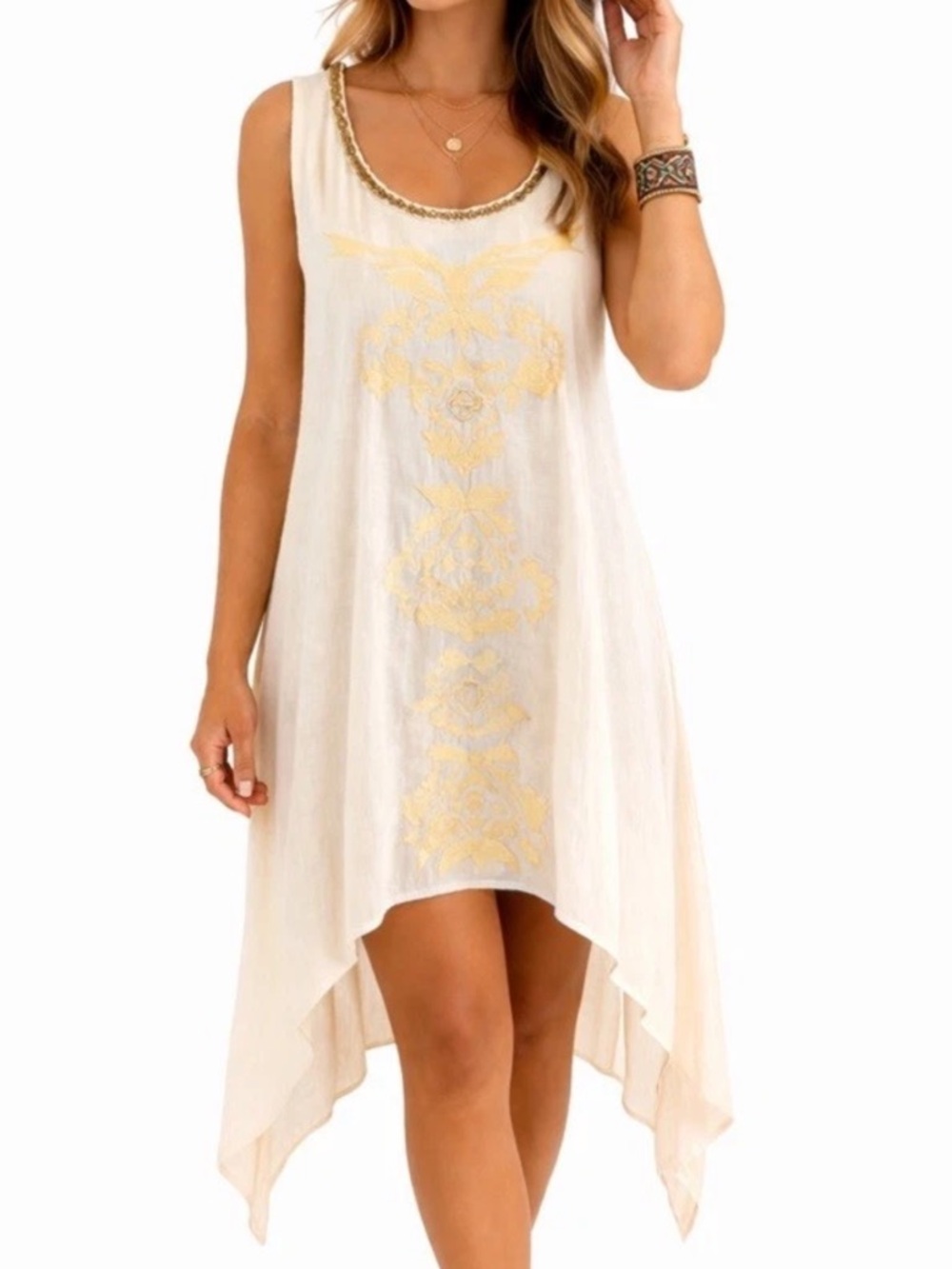 Z&L Europe Tropical Embroidered Cover-Up Peach Beaded Boho Dress NWT